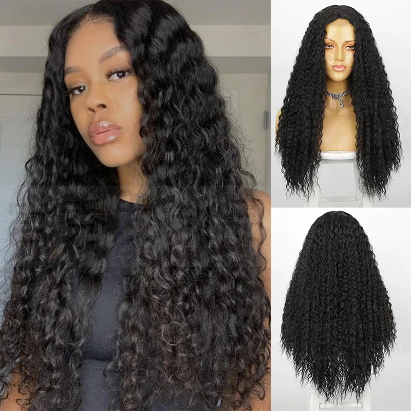 Europe and the United States women's wig front lace small lace wig middle parting long curly hair African small curly headgear