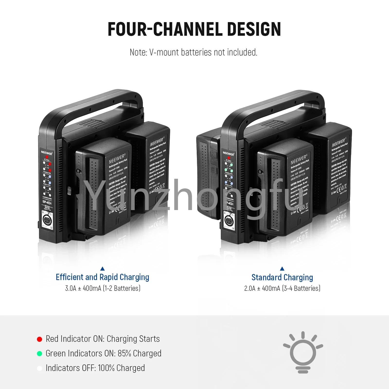 Circuit Protection System NEEWER BP-4CH 4-Channel V-Mount V-Lock Battery Charger with 16.5V DC XLR Power Supply Output,