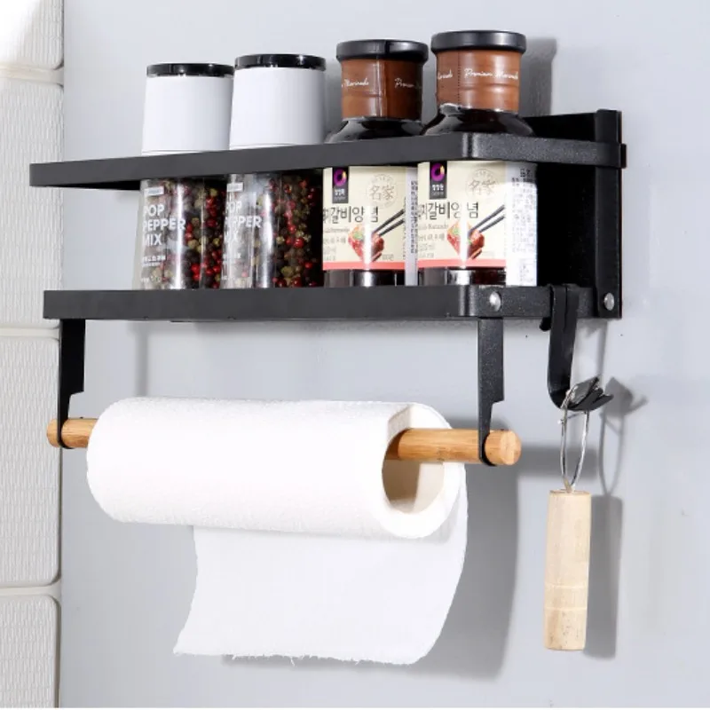 Magnetic Spice Rack with Paper Towel Holder Roll and 2 Hooks Magnetic Shelf Foldable Spice Organizer Metal Refrigerator