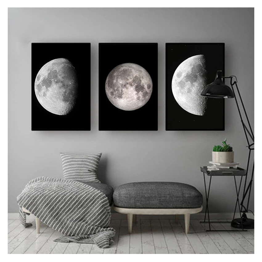 Abstract Moon Poster Prints Moon Phase Change on Canvas Painting Astronomy Satellite Home Decor Bedroom Decoration