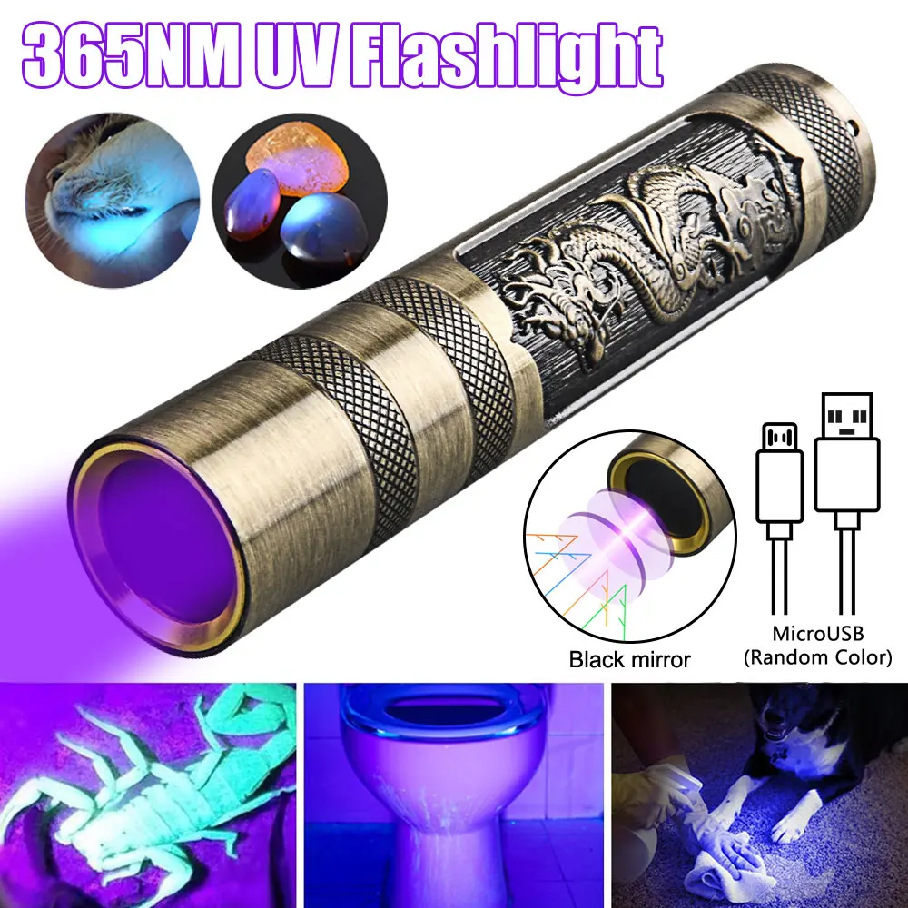 365nm Mini Torch UV Flashlight Blacklight USB Rechargeable UV Light Ultraviolet Flashlight for Pet Urine Detector Resin Curing