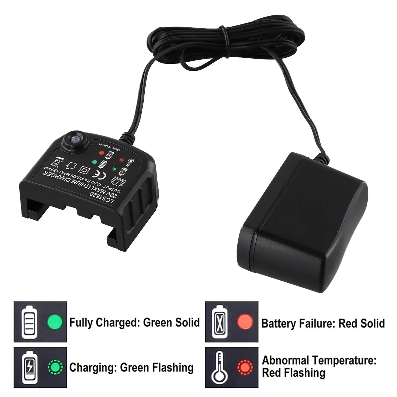 Cargador LCS1620 para batería Black Decker de 20 V Indicador LED de carga rápida Compatible con LBXR20 y LBXR20 OPE