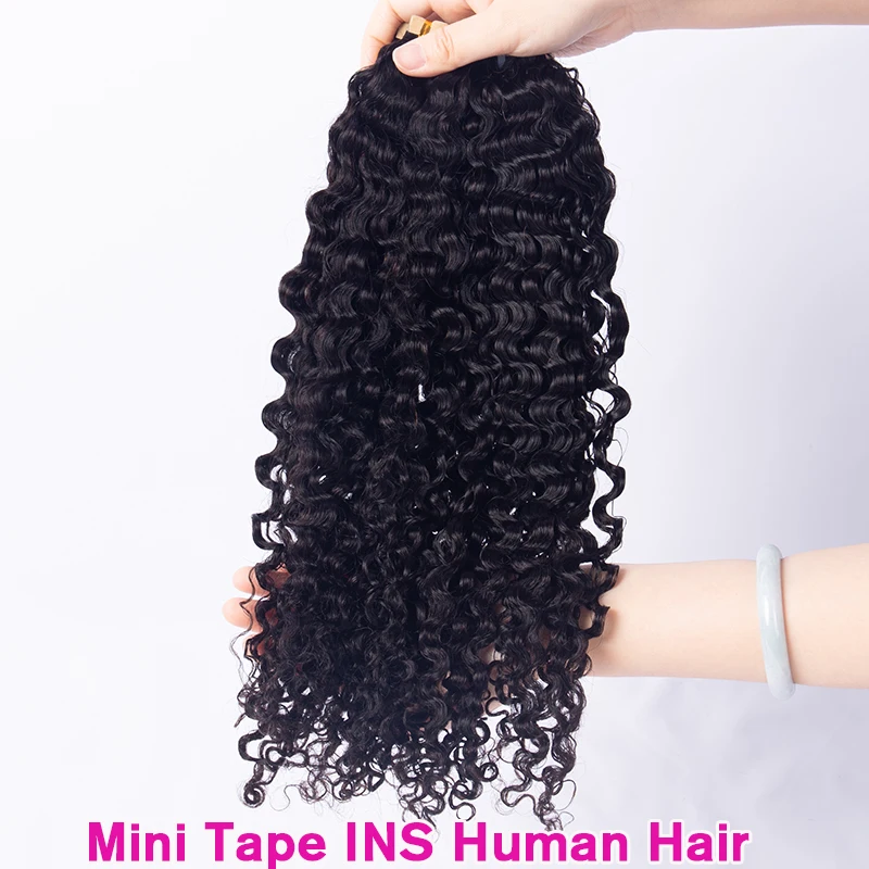 

Sassy Curly Mini Tape Ins Human Hair Extensions Skin Weft Hair Adhesive Invisible Brazilian Bulk Raw Hair Black Ever Beauty