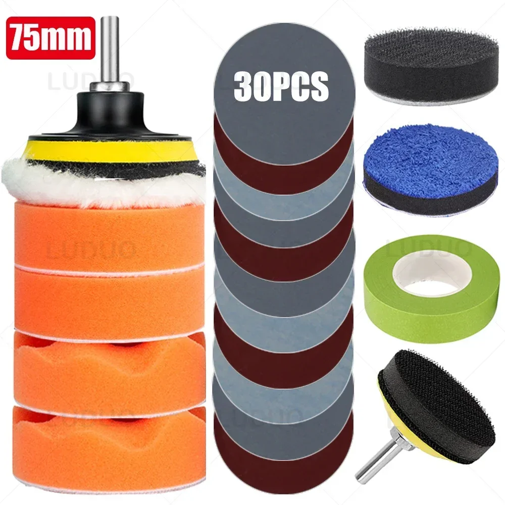 Car Polishing Pad 3Inch Sponge Kit Paint Waxing Foam Pad Polishing Refurbish Abrasive Disc Sandpaper Buffing Pads for Polisher