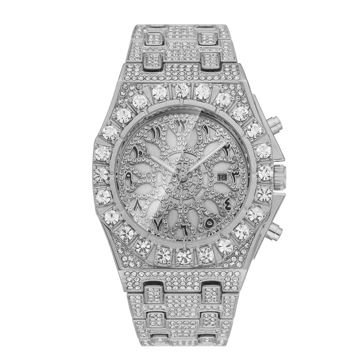 

Fashion Brand UNIGUET Hip Hop Wristwatch For Men Luxury lce Out Full Diamond Green Watches Wterproof Week Display Clock Man 2026