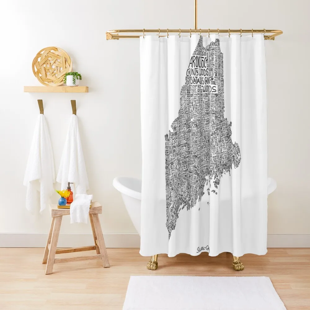 

Maine Typography Map Shower Curtain Set For Bathroom Bathroom Accessories Bathroom Box Curtain