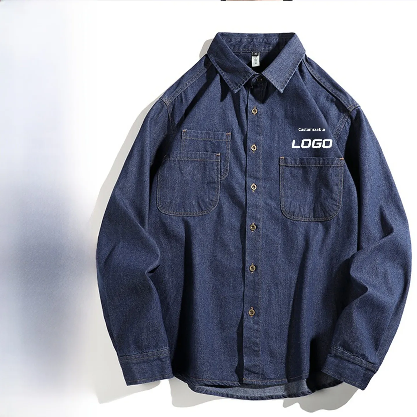 

Loose Fit Casual Sle Denim Logo Men's irt Long Sve Thin Outerwear Spring Autumn Korean Version Couple Workwear