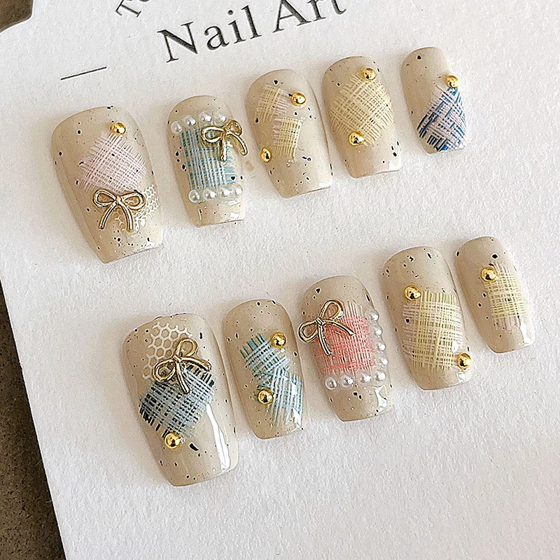 Vintage Style Plaid Lace Fabric Cloth 3D Self Adhesive Nail Art Stickers Embossed Nail Art Decoration Sticker Manicure Decal