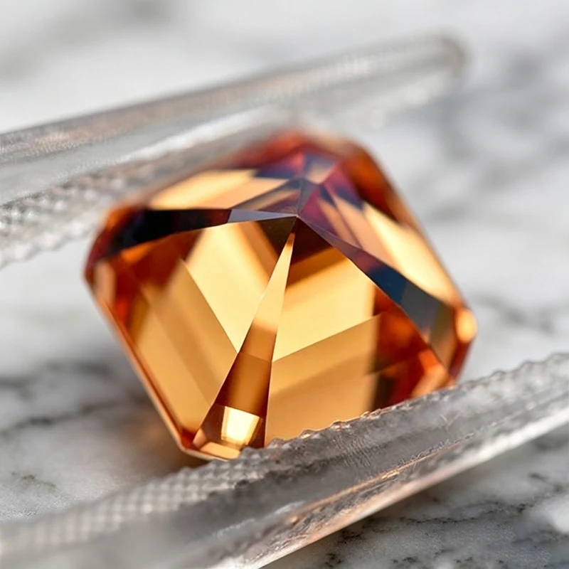 Moissanit-Stein in Orange, Asscher-Schliff, Edelstein für DIY-Schmuckherstellung von Ringen und Ohrringen, mit Zertifikat – Detail 6
