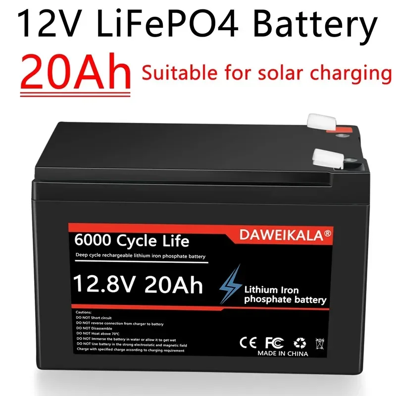 New 12V 20Ah LiFePO4 Battery Built-in BMS 6000 Cycles Lithium Iron Phosphate Rechargeable Battery for UPS, Kids Toys,Fish Finder