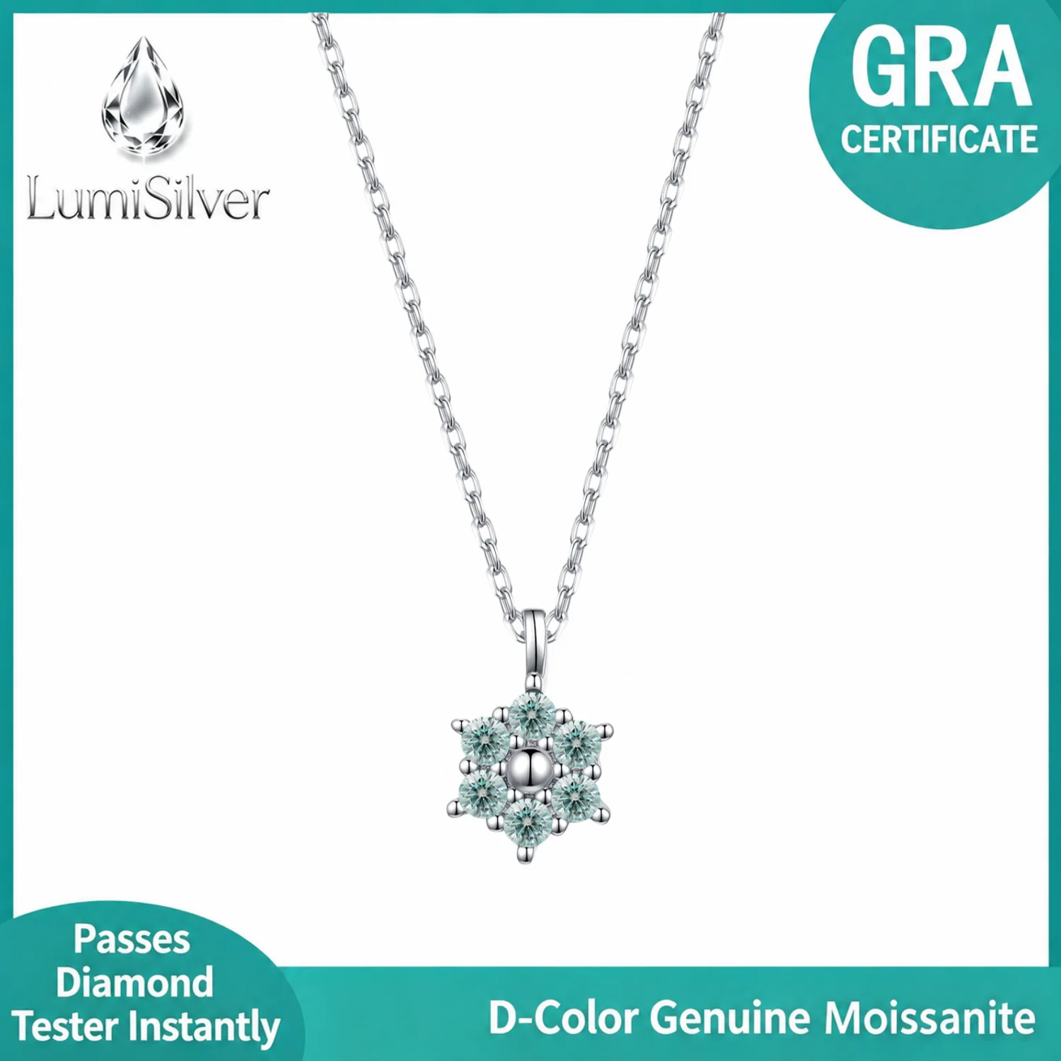Mint Green Snowflake Moissanite Pendant Necklace 925 Sterling Silver Women Dainty Clavicle Chain Everyday Fine Jewelry Gift