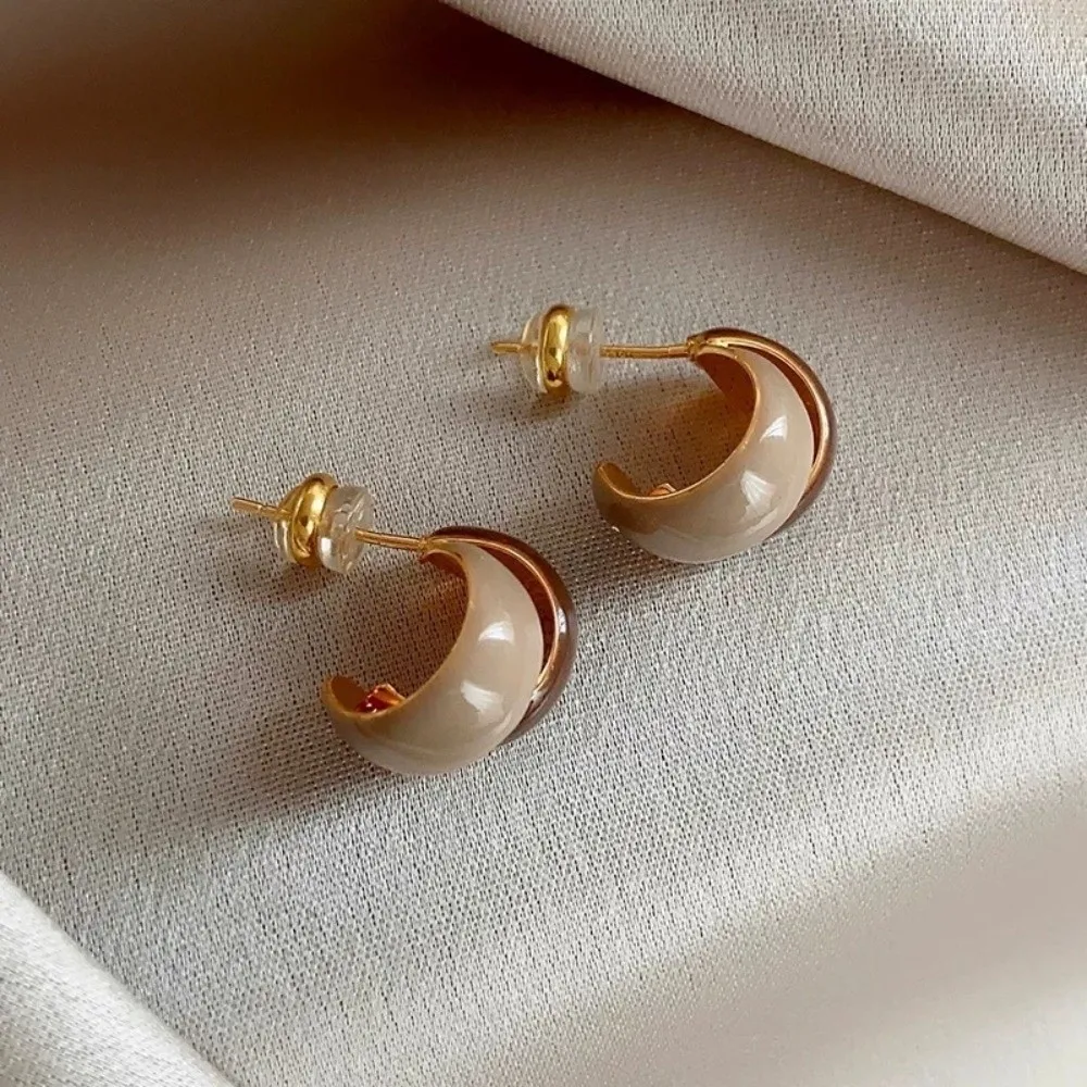 Maillard Contrasting French Retro Earrings Statement Vintage Drop Glazed Earrings Metal Enamel Elegant Brown Dangle Earrings