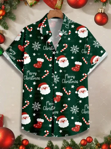 Imagen 1 del producto Camisas hawaianas divertidas de Papá Noel para hombres, divertidas camisas navideñas, camisas hawaianas para hombres, camisa con botones de manga corta, regalos para hombres