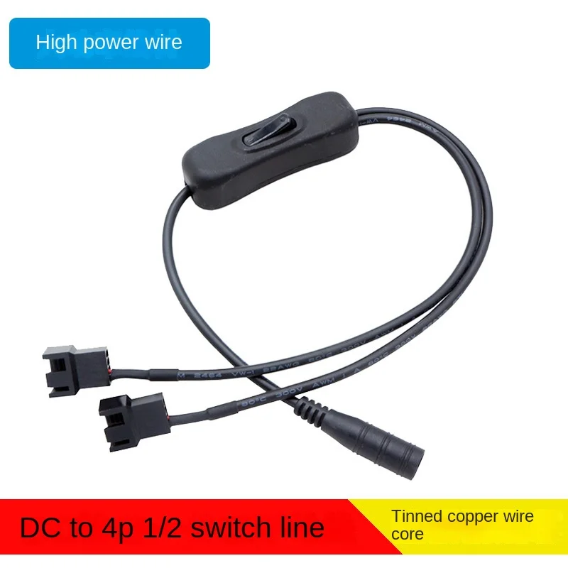 DC 5.5 x 2.1mm Female Power Supply Plug to Dual 3-Pin and 4-Pin PC Fan Power Adapter Cable with Switch