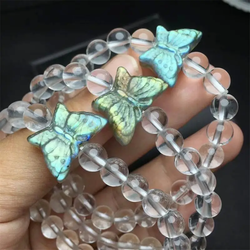 6MM Natural Labradorite Butterfly Clear Quartz Bead Bracelet Fashion Romantic Healing Fengshui Women Man Christmas Gift 1pcs