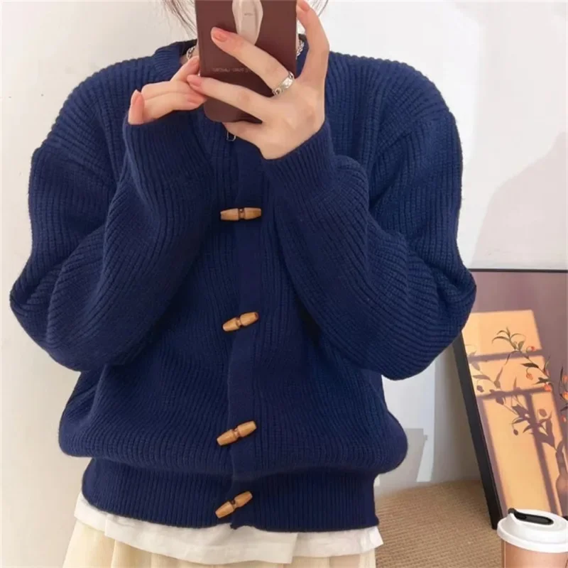 

Women Cardigan Korean Style Loose Casual Female Sweater Jackets New Solid Color Top Jacket Round Collar Single Breasted Knitwear