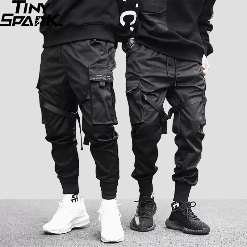 

2024 Hip Hop Cargo Pants Pockets Men Streetwear Harajuku Joggers Pants HipHop Swag Ribbion Harem Pants Fashion Casual Trousers