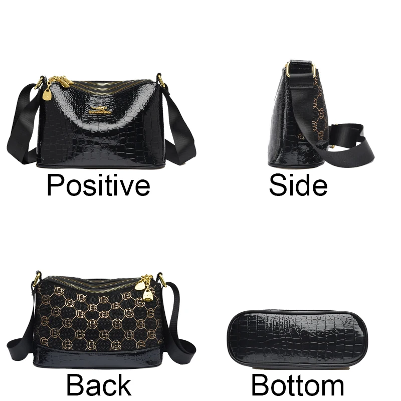 3 Layers Women Handbag Purses Luxury Designer Patent Leather Shoulder Messenger Crossbody Bags for Female Vintage Sac A Main New