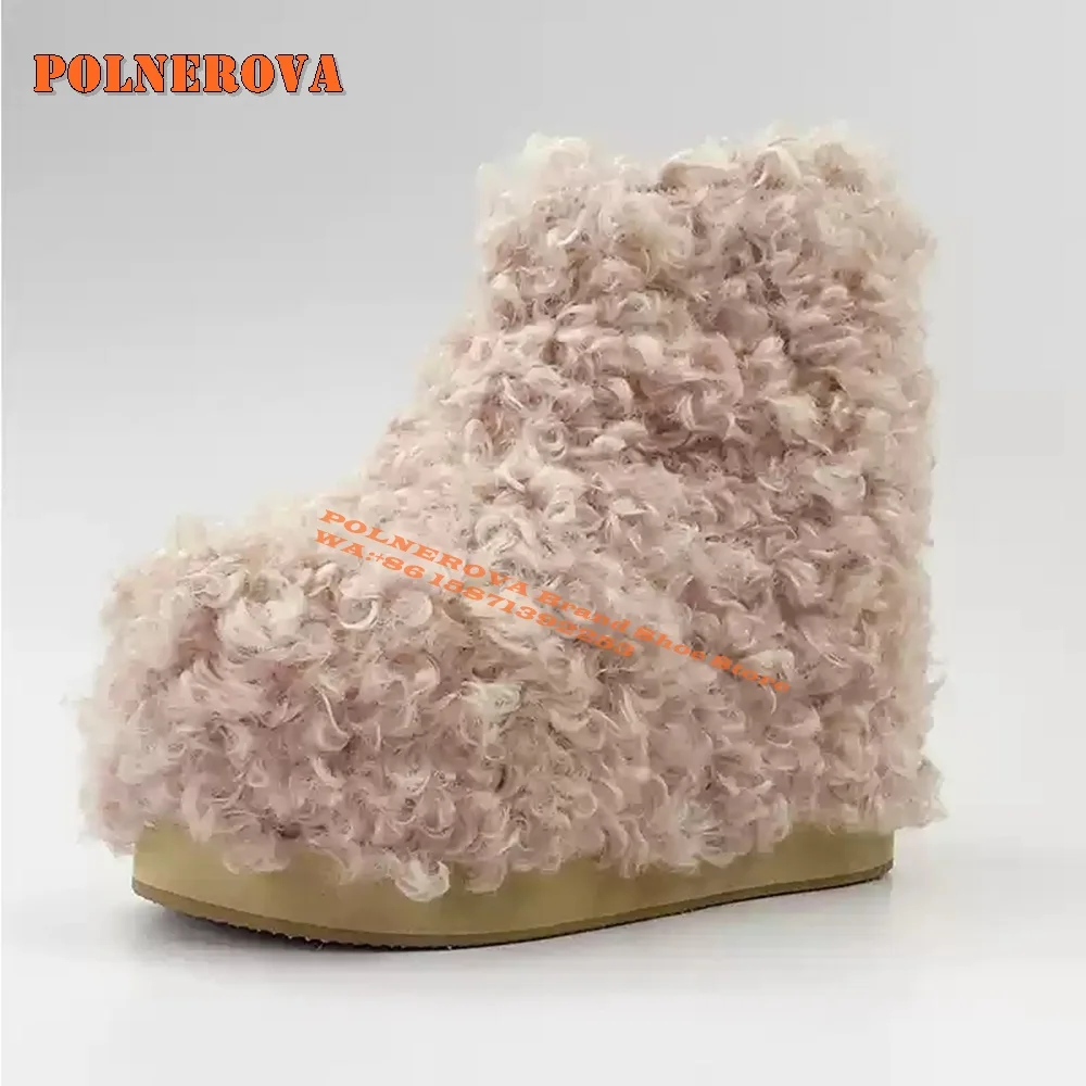 Lamb Wool Flat with 2024 Winter Snow Boots Round Toe Slip On Solid Casual Warm Soft Large Size Women's Fashion Boots New Style