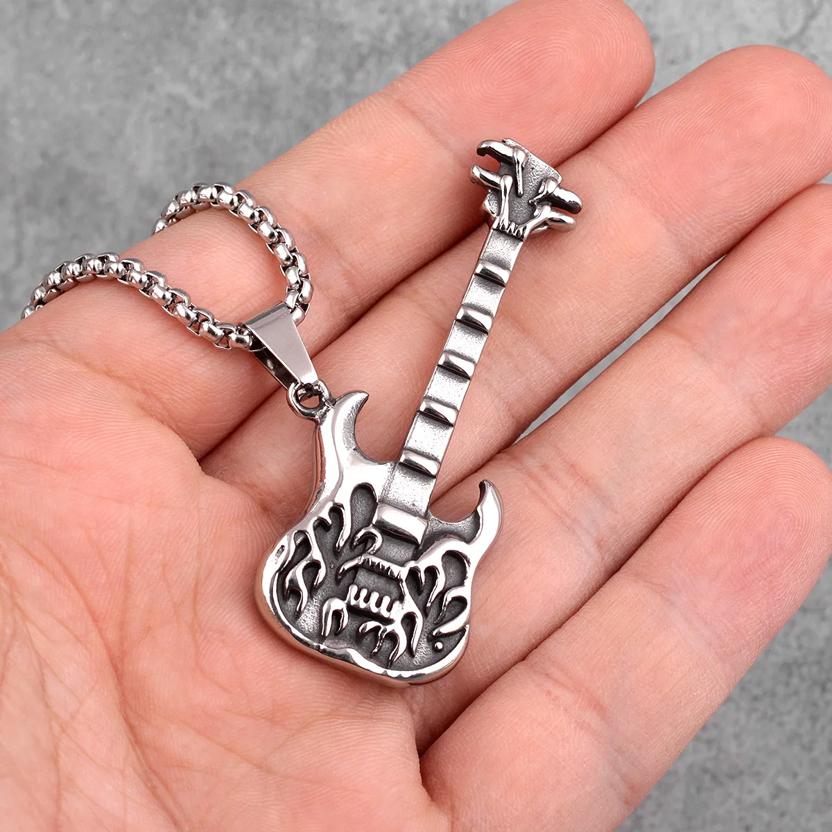 Hell Guitar Rock Long Men Necklaces Pendants Chain Punk for Boyfriend Male Stainless Steel Jewelry Creativity Gift Wholesale