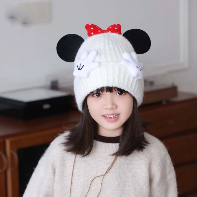 الأطفال الكرتون لطيف ميكي الأذن حماية قبعة لينة القطن اصطف البلوز قبعة الشتاء في الهواء الطلق الدافئة والباردة واقية محبوك قبعة