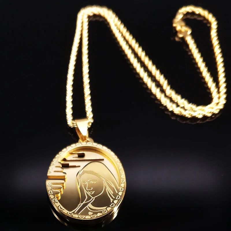 Dziewica Maryja Naszyjnik ze stali nierdzewnej Katolicki Matka z Guadalupe Dziewica Dziewczyny Naszyjnik Ikona Medal Biżuteria Collares hombre — zdjęcie 3