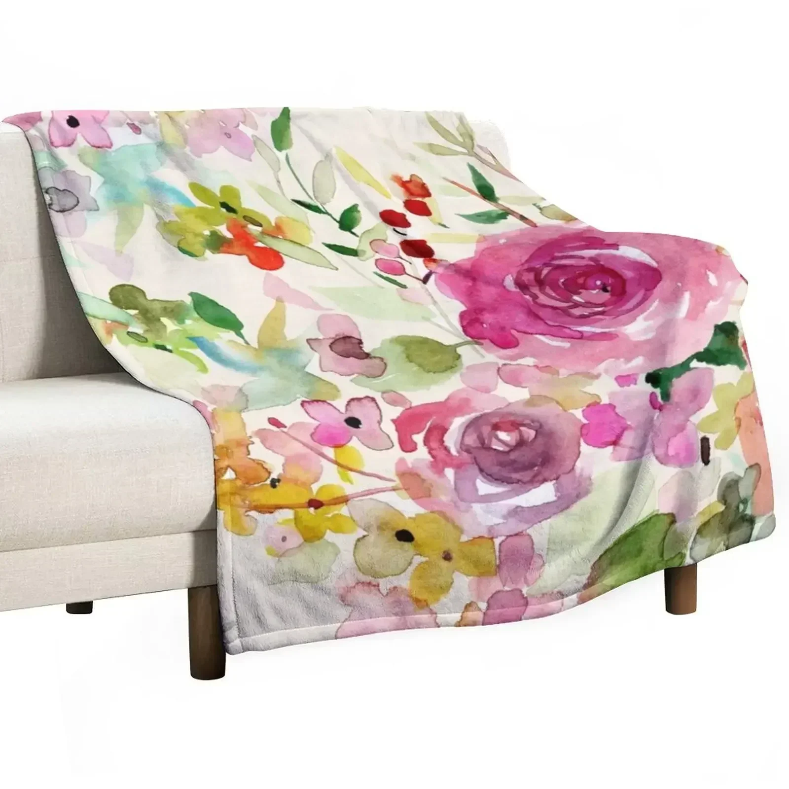 

Romantic watercolor roses Throw Blanket Vintage Hairy Flannel Blankets