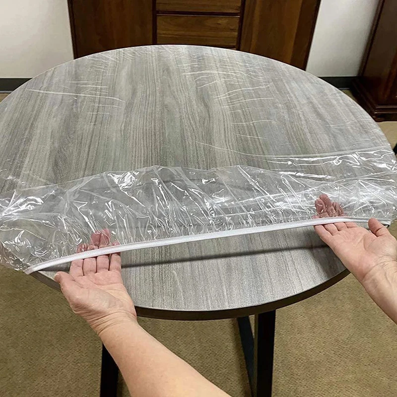 65-180cm Transparent Waterproof Round Elastic Edged Table Cover Pvc Home Simple Convient Kitchen Catering Protector Tablecloth