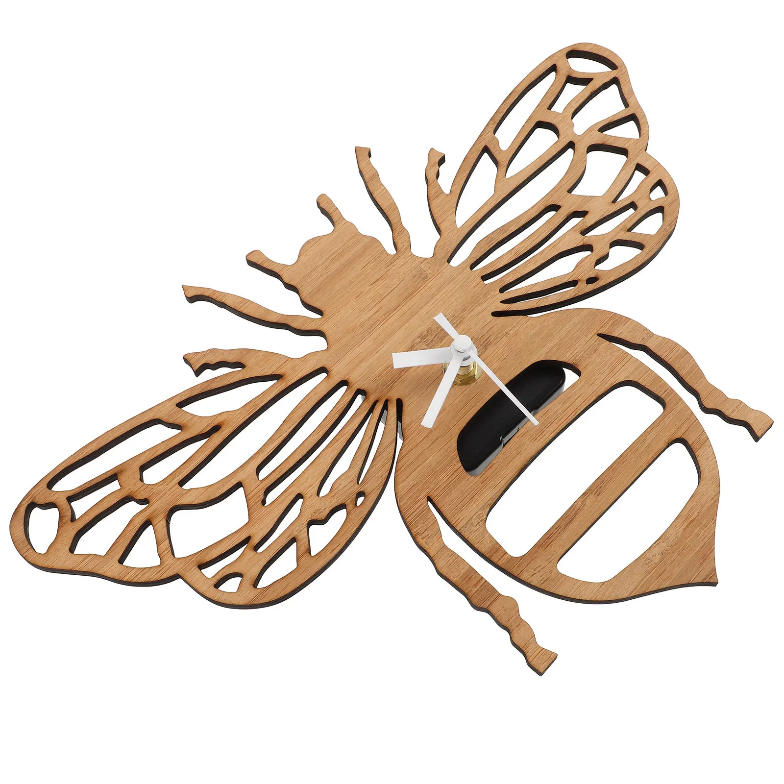 Wooden Bee Shaped Wall Clock Silent Non Ticking Decorative Hanging Clock for Bedroom Living Room Office Home Wall Decor
