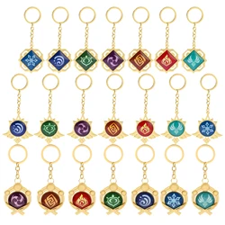 Game Genshin Impact Vision Lnazuma Ganyu Keqing Wendi Xiao Keychain Luminous 7 Element Weapons Eye Of Original God Toy KeyRing