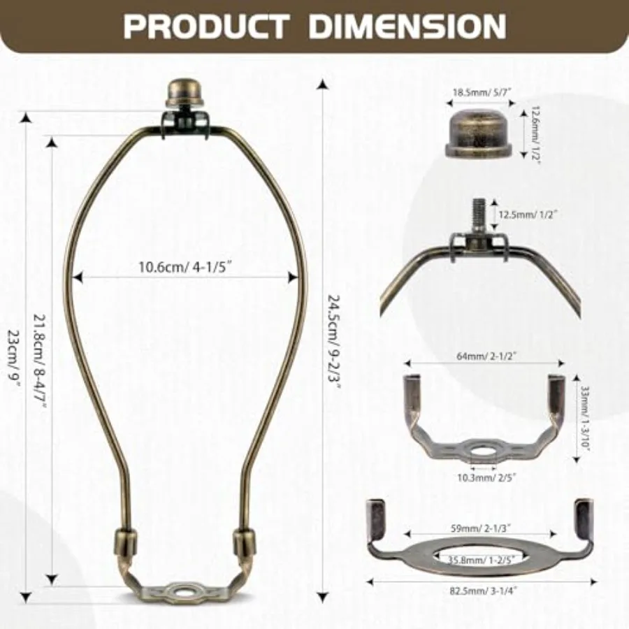 Lamp Shade Harp, Antique Brass Lamp Harp Frame Lampshade Bracket, Detachable Shade Holder for Floor or Table Light Bronze