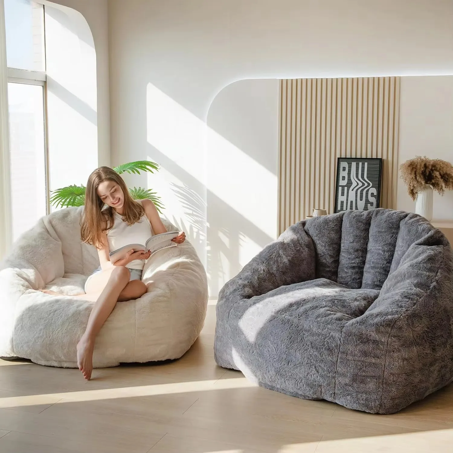 Any Size Custom Rabbit Fur Lazy Sofa Crushed Sponge Filling Soft Wrapped Feeling Vacuum Compressed Shipping Cozy Living Room Cas