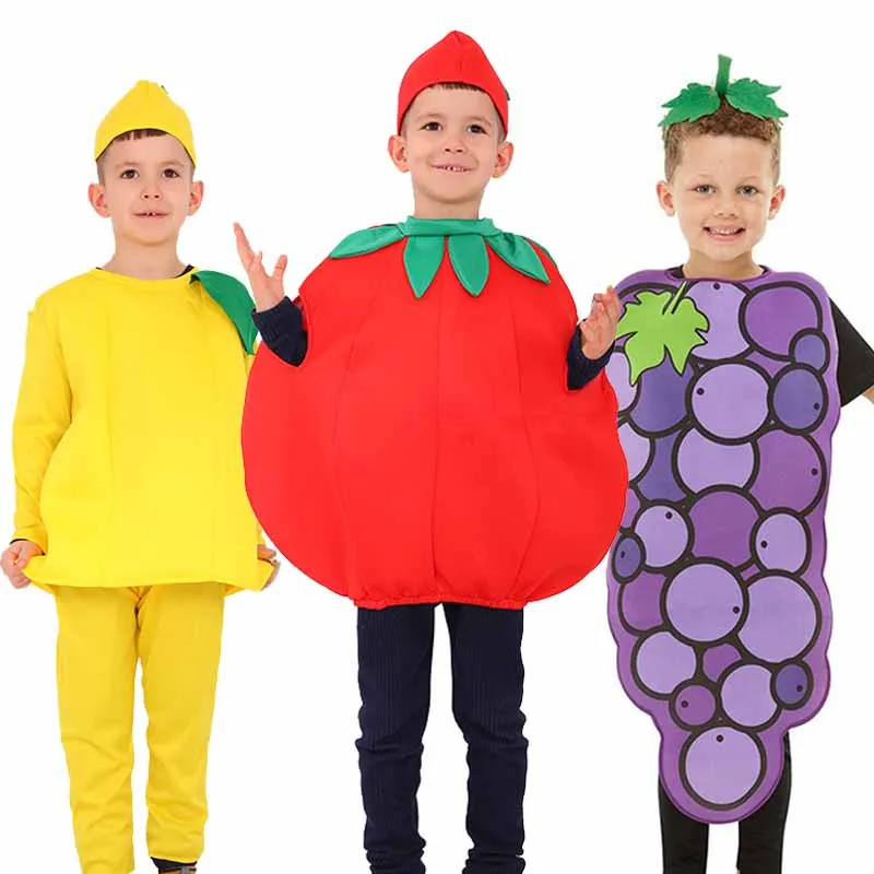 Costumes de cosplay de fruits pour enfants, tenues de performance d'Halloween, vêtements pour enfants, tomate, citron, ananas, pomme, garçons, filles