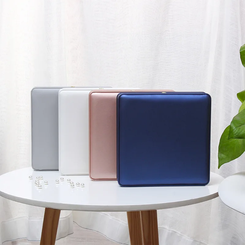 

1Pcs Fashion necklace earring bracelet jewelry set box 19x19x4cm rose gold/navy blue Pu crown buckle wedding gift jewelry box