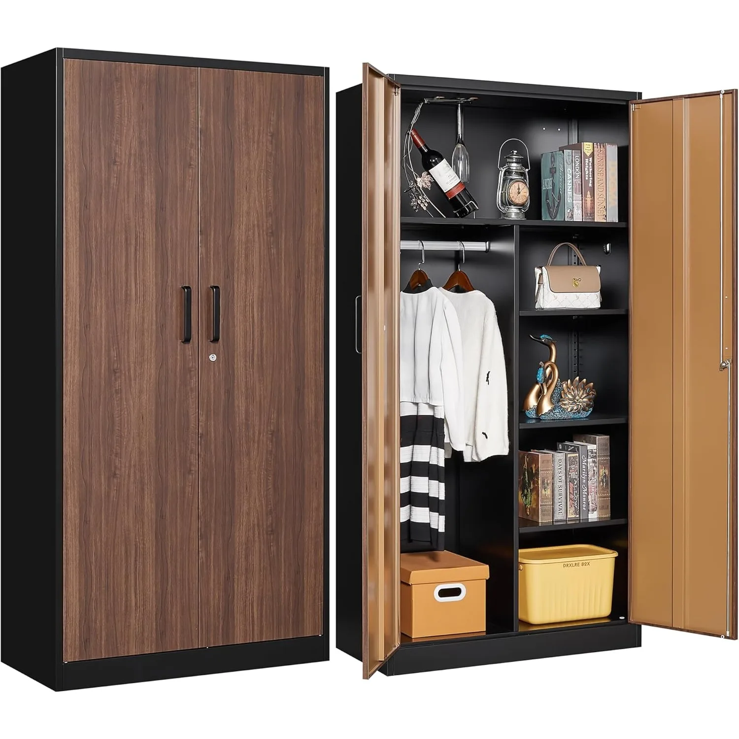 Metal Storage Cabinets,72'' Employee Lockers Steel Wardrobe with Lock Door for Office,Home,School,Gym,Fire Department