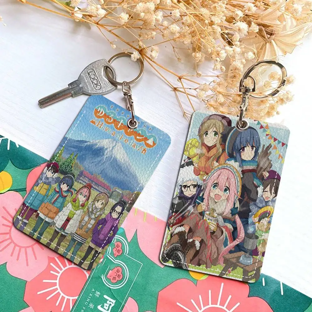 Anime Yuru Camp Keychain Card Holders Keyring Bank Bus ID Credit Cards Key Ring Chains