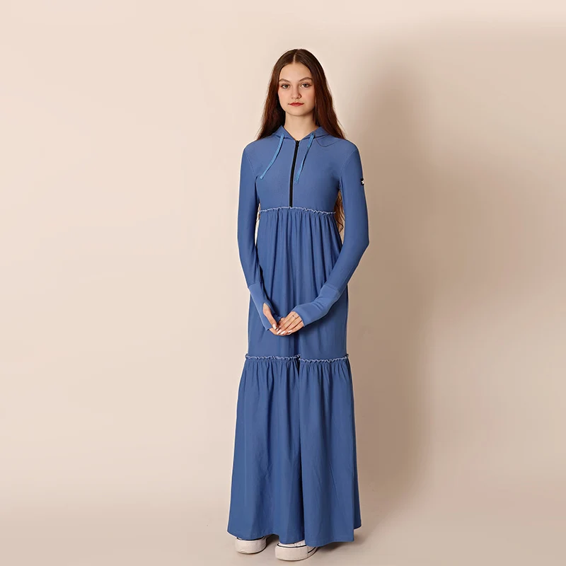 AA Woman Pullover Hoodie Maxi Dress Zip Spring Clothes Teen Girl Long Sleeve A Line  Midi/Maxi Dress Pleated With Finger Hole