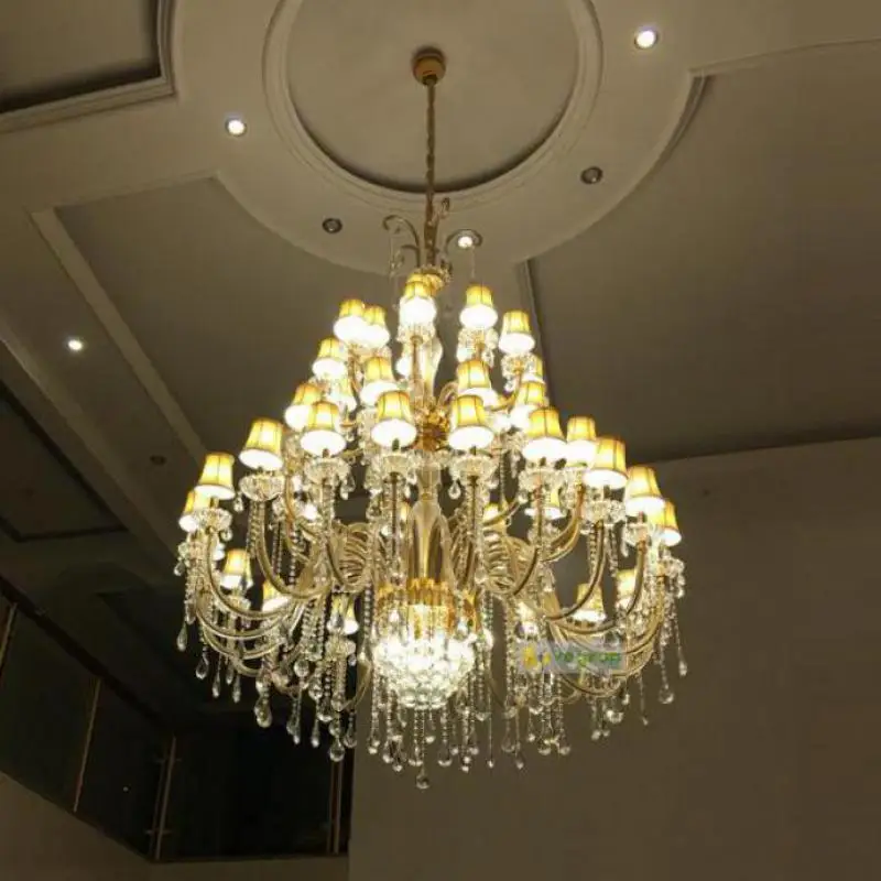 European Large Champagne Crystal Chandelier for Hotel project lighting 30-48 heads huge Gold Living Room led candle Chandeliers