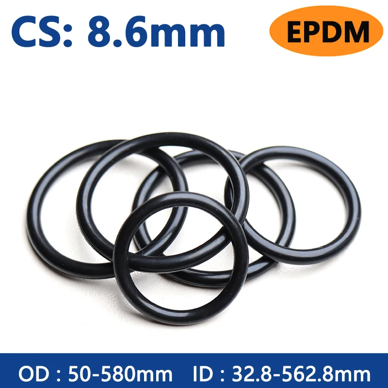 

1pc Thickness CS 8.6mm EPDM Rubber O Ring OD 50-580mm Acid Alkali Water and Friction Resistance O-Ring Seal Gasket Black