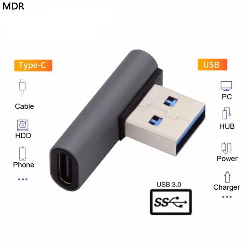 MDR USB C to USB Adapter USB 3.1 Type C Socket to USB 3.0 Type A Plug Data OTG Power Low-profile Left-handed design