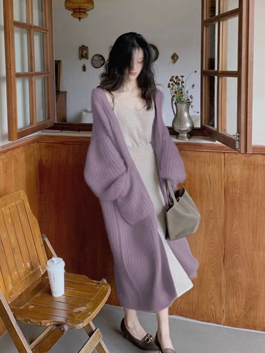 

Women's Fall Winter New Loose Lazy High-End Feeling Knee-Length Mid-Length Knitted Open Cardigan Coat Mink Velvet Sweater