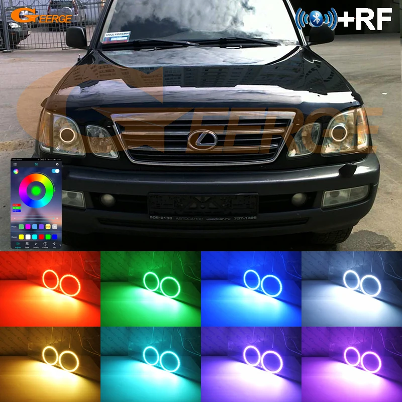 For Lexus Lx470 Lx 470 J100 1998-2007 Bt App Rf Remote Control Multi-Color Ultra Bright RGB LED Angel Eyes Kit Halo Rings