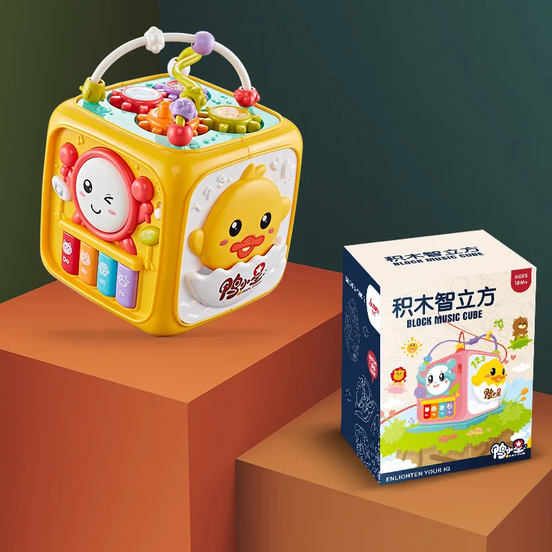 Anak-anak enam sisi tangan Drum dengan pola lucu hewan Beat Drum Hexahedron mainan musik untuk hadiah bayi