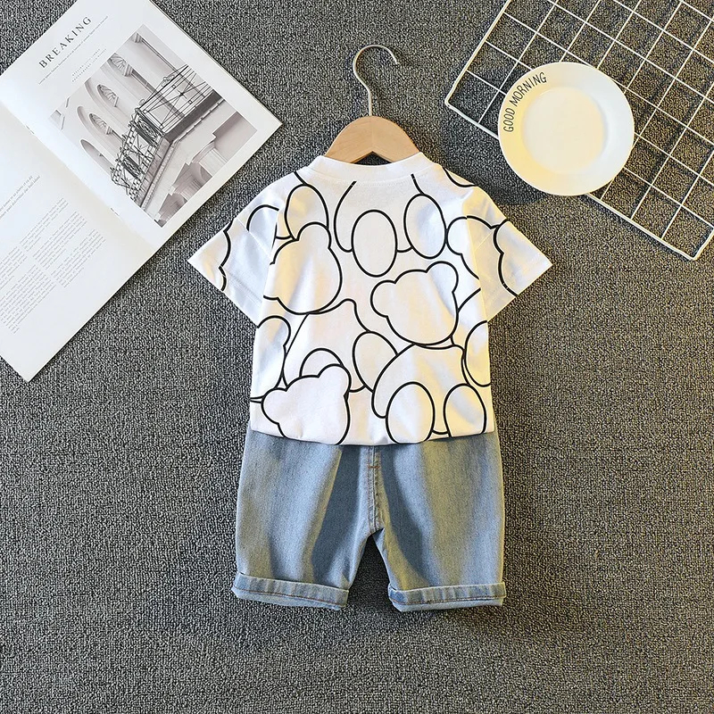 Summer Baby Boys Clothes Cool Short Sleeve T-Shirt Tops And Jeans Shorts 2PCS Cartoon Outfits 1 2 3 4 5 Years Old Kids Clothing