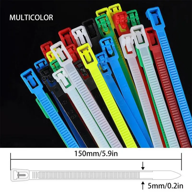 200/100Pcs Nylon Reusable Cable Zip Ties Releasable Fixed Binding Colorful Disassembly May Loose Slipknot Cable Ties Cable Ties