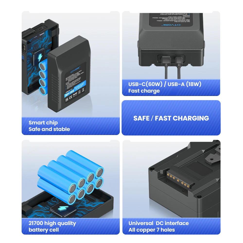 New Upgrade BP95/185/222 V Mount Battery V-Lock lithium battery and D-Tap Charger for Video Camera Camcorder Broadcast LED Light