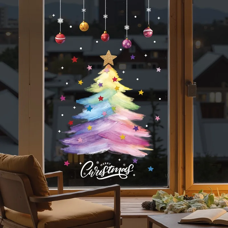 2026 جو عيد الميلاد الزجاج أعواد تزيين شجرة عيد الميلاد الملونة تلوين نافذة عرض ثابتة جدار نجمة قابل للإزالة