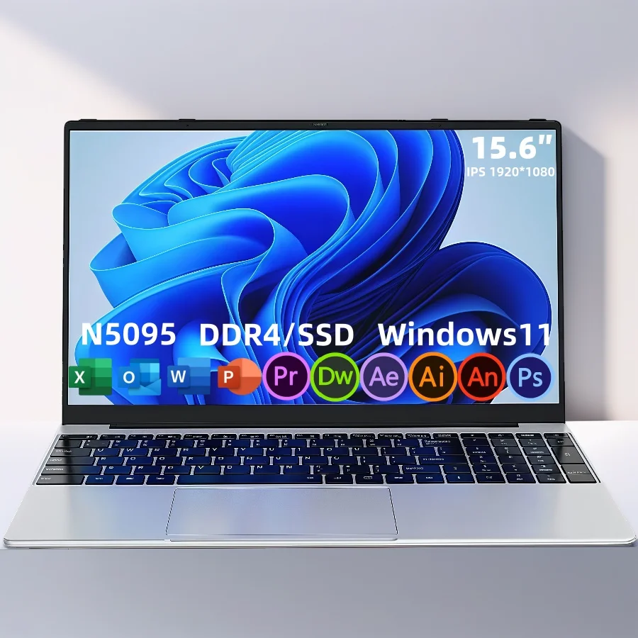 15,6-дюймовый игровой ноутбук Intel N5095, портативный ноутбук, ПК, 16 ГБ, 32 ГБ, DDR4, 1 ТБ SSD, Windows11, IPS, клавиатура с подсветкой