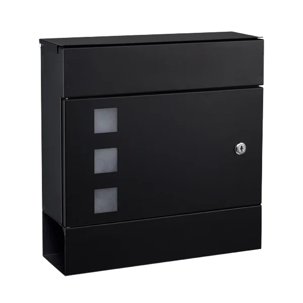 Household Metal Locked Wall Mounted Mailbox Black Powder Coated Waterproof Letterbox Office and Residential Apartment Use