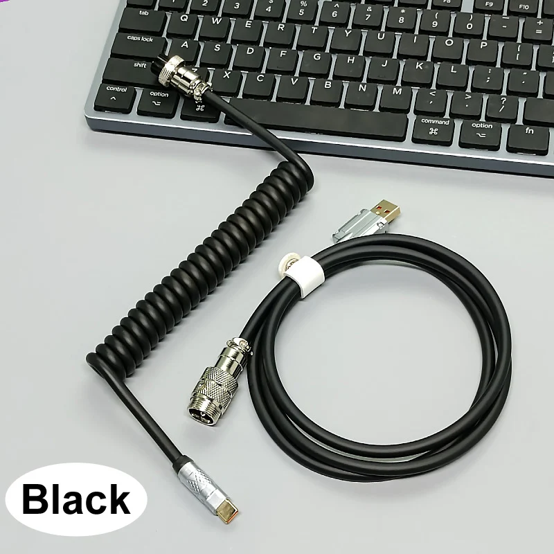 1.8M Pu 6.0 Mechanische Toetsenbord Opgerolde Gx16 Rgb Kleur Licht Draad Type C Usb Kabel Gaming Opgerolde Toetsenbord Oplaadkabel